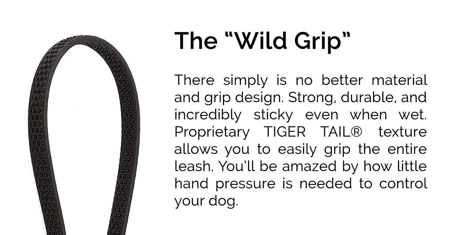 Wild Grip Hundeleine – grifffreie, wasserdichte und geruchsdichte Haustierleine | für große, mittelgroße und kleine Hunde | schwarz, 1,2 m | Tigerschwanz