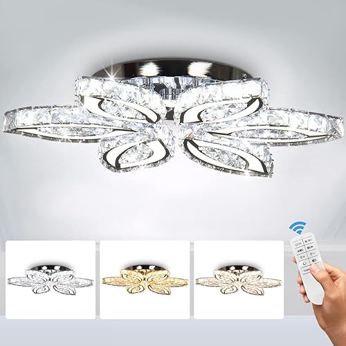 Miniatura 6 de CLAIRDAI Lámpara de techo de cristal moderna regulable de 20 pulgadas, lámpara de techo LED K9, lámpara de techo de cristal acrílico para