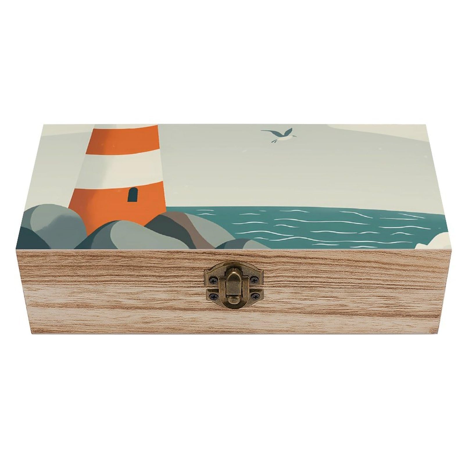 HLBSDM Lighthouse & Sea Retro Wooden Storage Box Jewelry Art Gift Boxs Decorative Keepsake Boxes