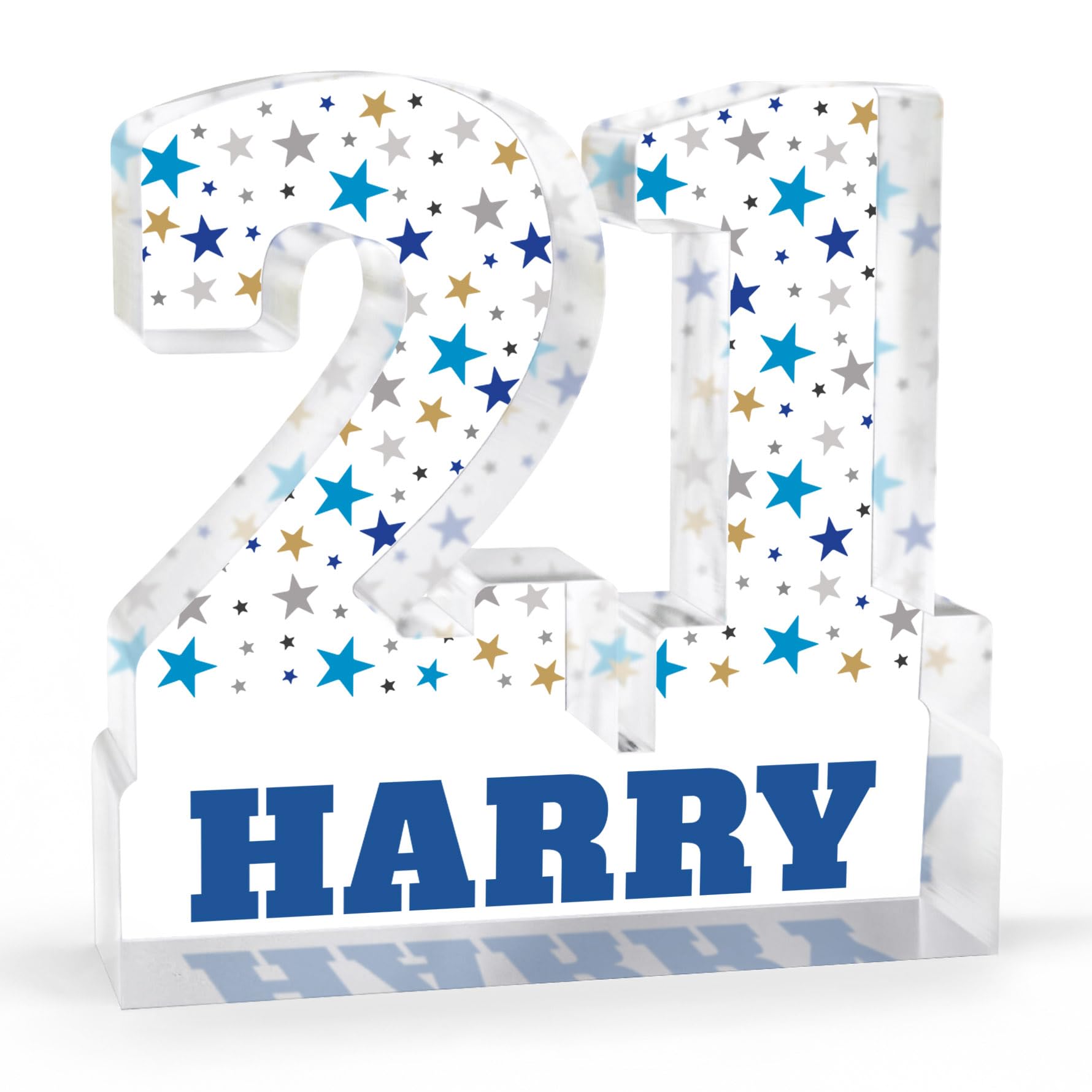 Beecreative Personalised 21st Birthday Gifts For Men - 21st Birthday Acrylic Block - 21st Birthday Him Son Nephew - With Grey Bag
