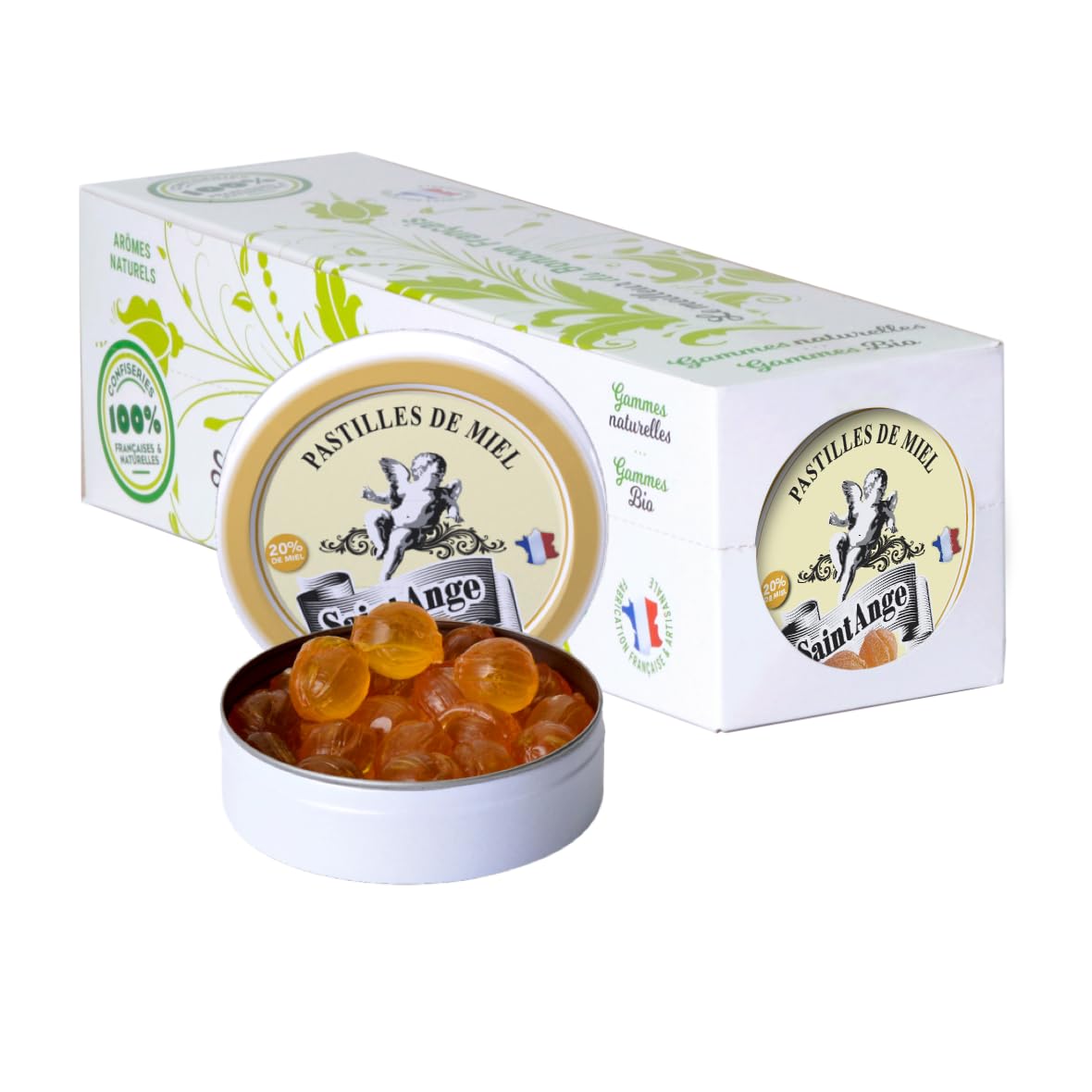 Lot 10 boites Miel Pastilles Saint-Ange Bonbons Traditionnels 100% Français Miel