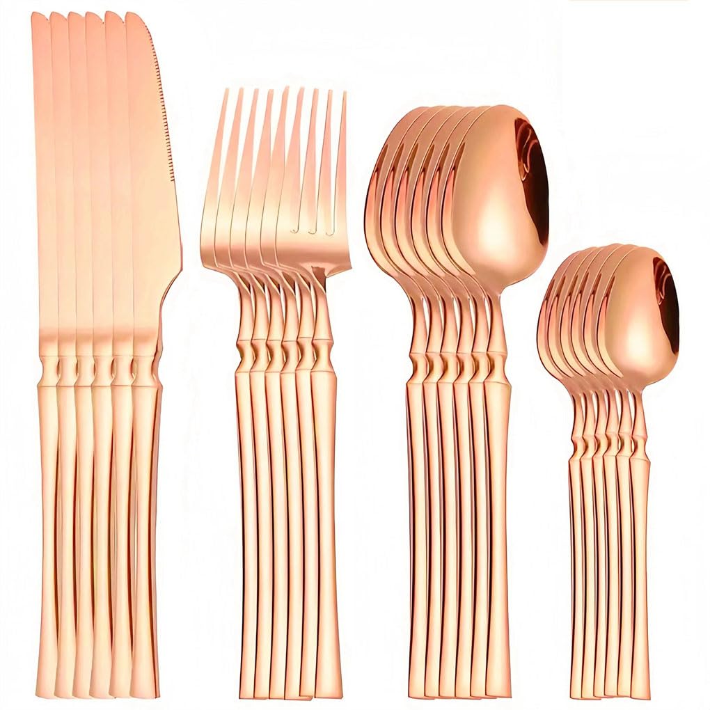 24-teiliges goldenes Besteckset aus Edelstahl, Elegantes Messer-, Gabel- und Löffelset für Familienrestaurants, hochwertiges Küchenzubehör (24-teilig, Roségold)