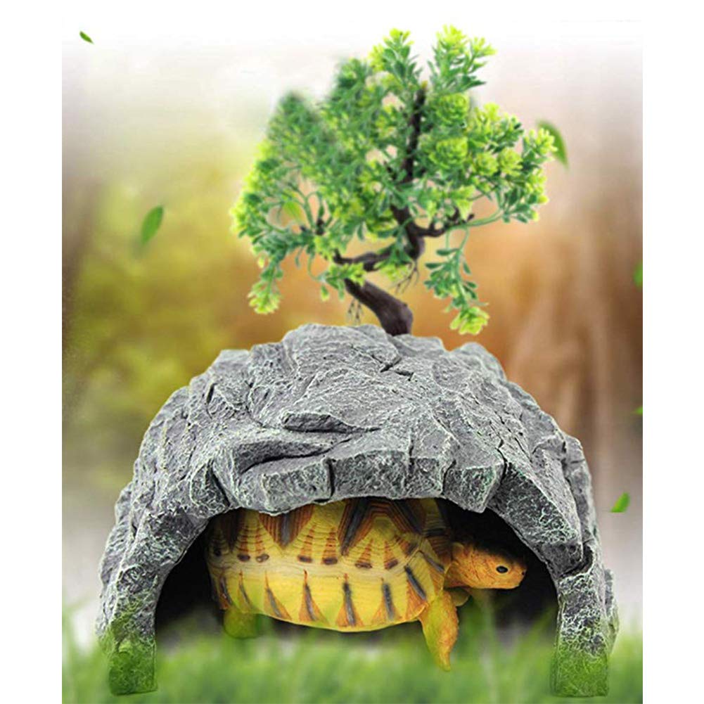 OMEM Piel de reptil, jaula de tortuga, roca artificial planta, decoración de hábitat humidificado (XXL)