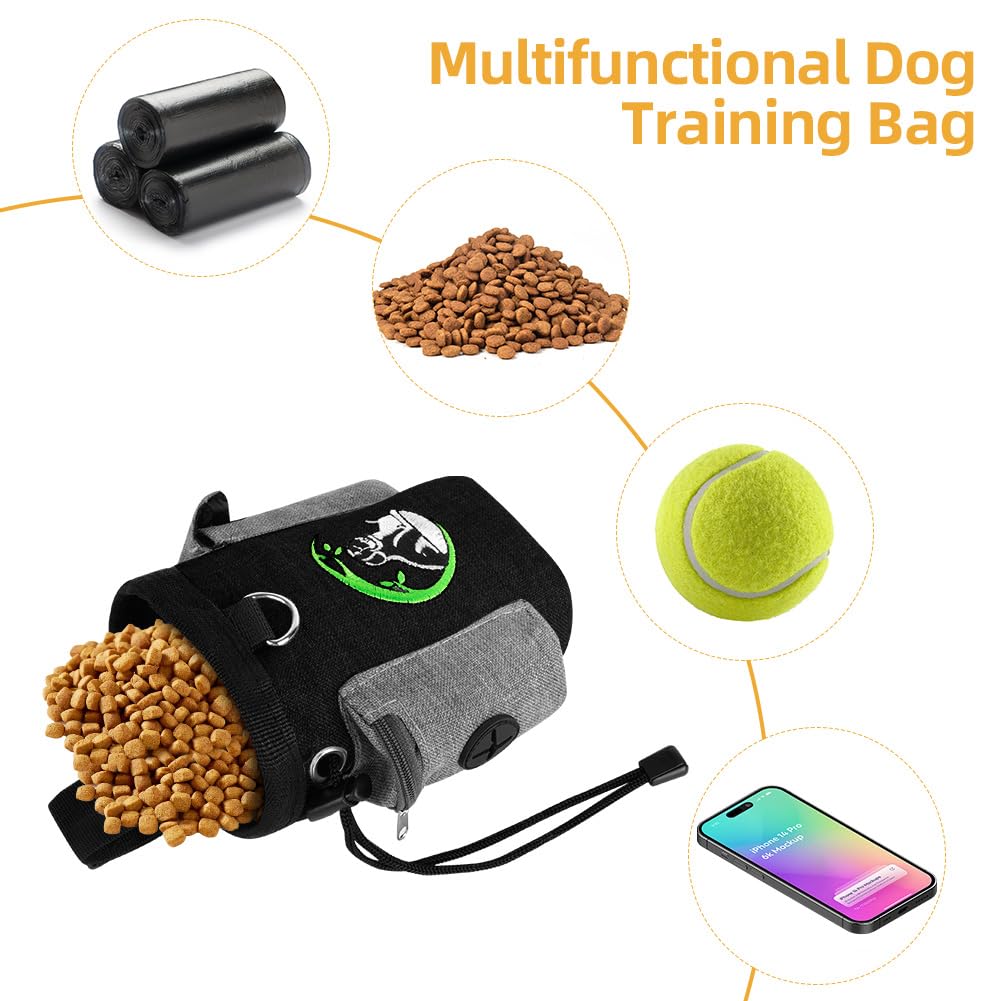 Portapremietti per Cani, Portasnack Cane, Sacchetto Addestramento Cani, Marsupio Premi Cane, con Fibbia, Cintura Regolabile e Sonaglio per Addestramento (Nero)