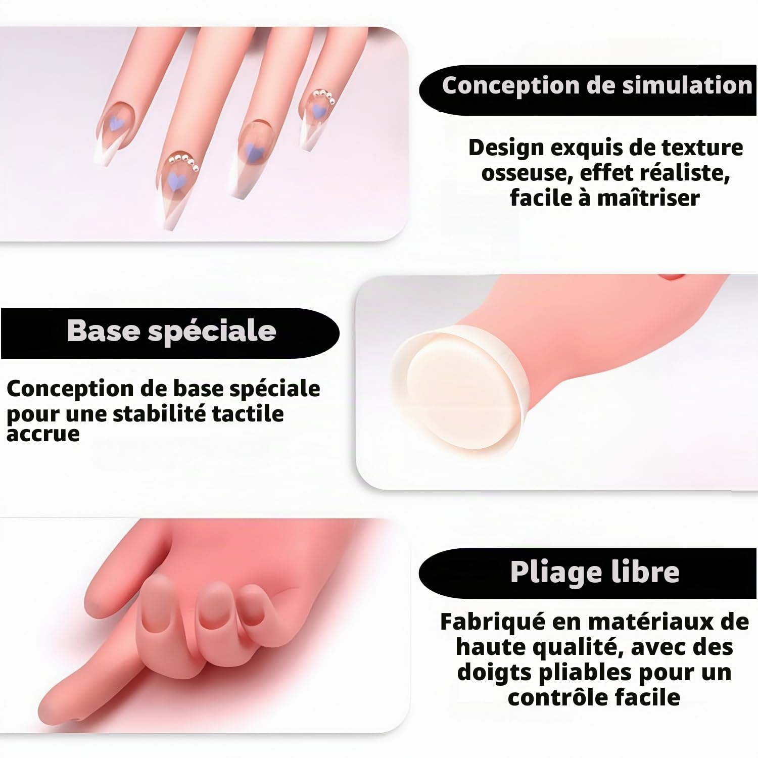 Main d Entrainement pour Ongle,Silicone Mains d Entrainement pour Ongle,Modèle de Pratique à Ongles,Main Artificielle pour la Formation de Démarreur Fake Nail Art,Manucure Bricolage
