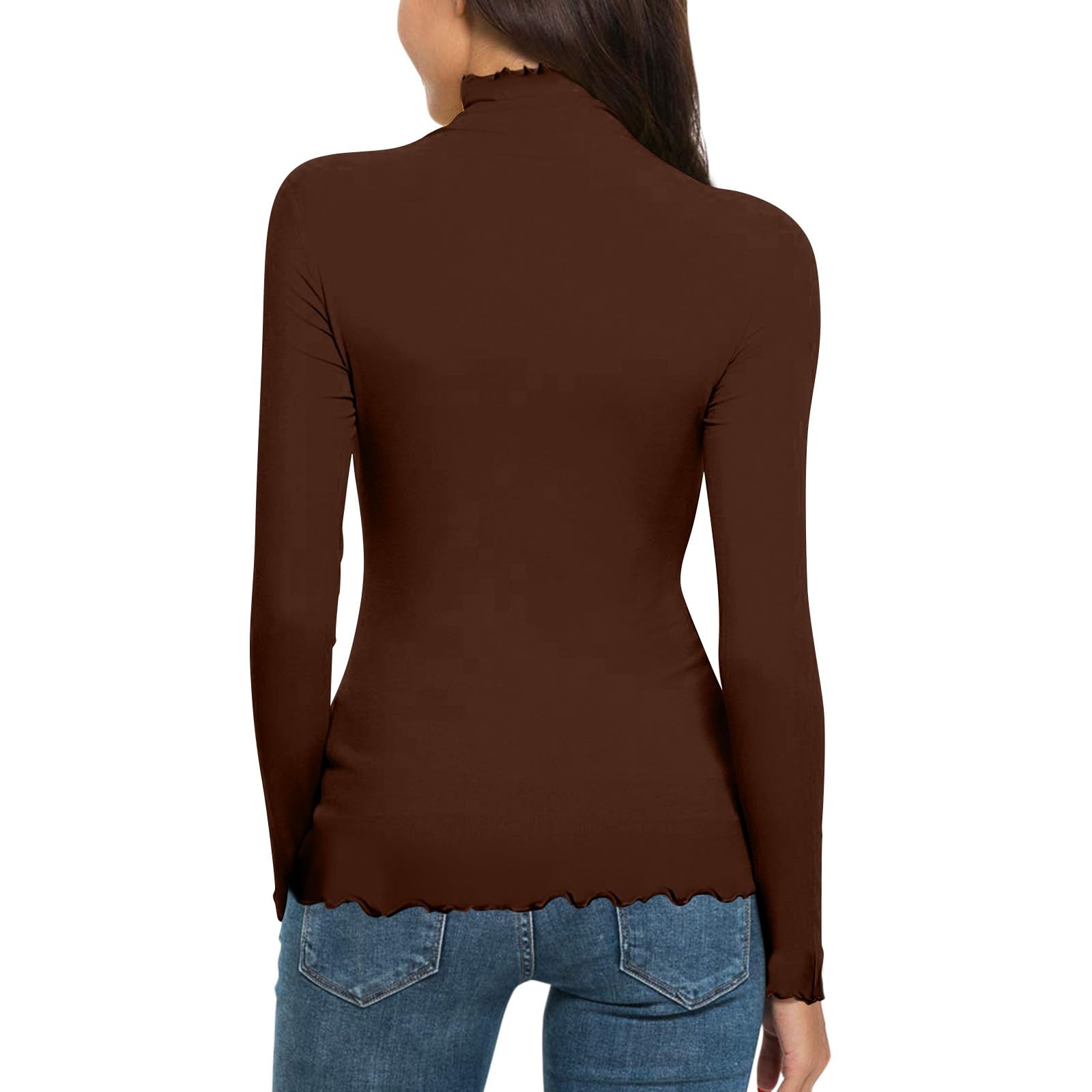 Camisetas térmicas para mujer, color marrón, camisetas de manga larga para mujer, camisetas básicas de cuello alto para mujer, camisetas de invierno de manga larga, camisetas elásticas para salir,