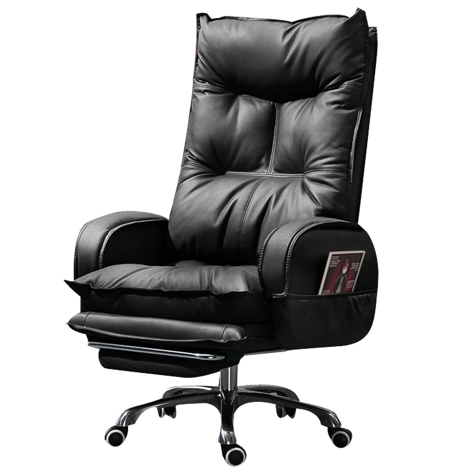 Chaise de bureau ergonomique pivotante en cuir synthétique noir