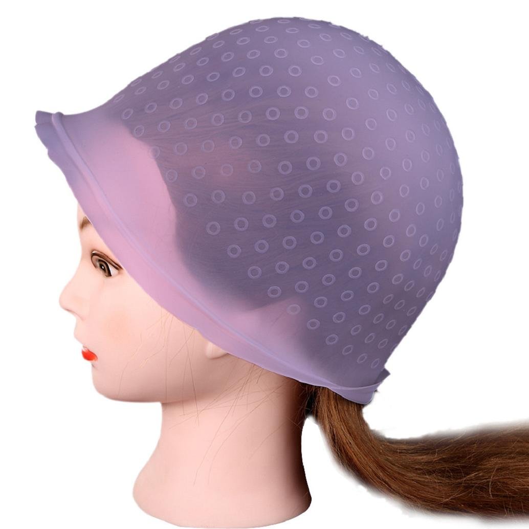 Professional Reusable Hair Coloring Highlighting Dye Cap Hat and Hook Hair Salon (Pink)