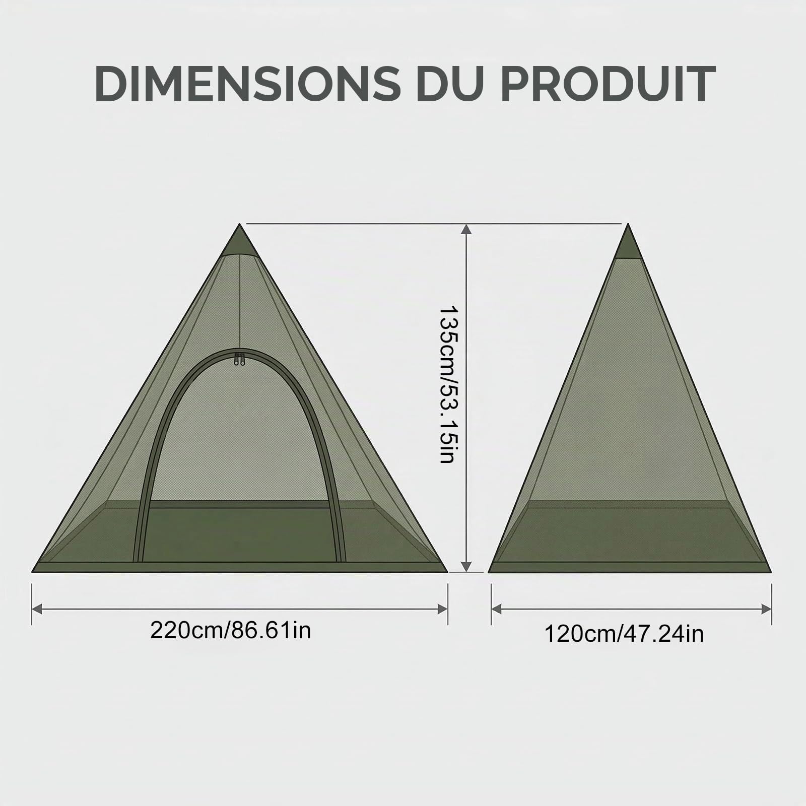 Moustiquaire de camping avec fermeture éclair : portable, pliable, pour le lit, le camping en plein air (vert militaire, 220 cm x 120 cm x 135 cm)