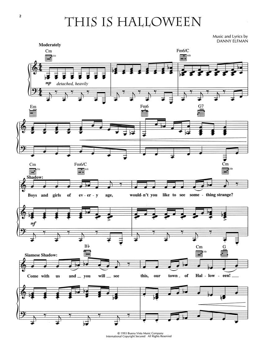 Tim Burton's The Nightmare Before Christmas. Piano, Voix & Guitare.