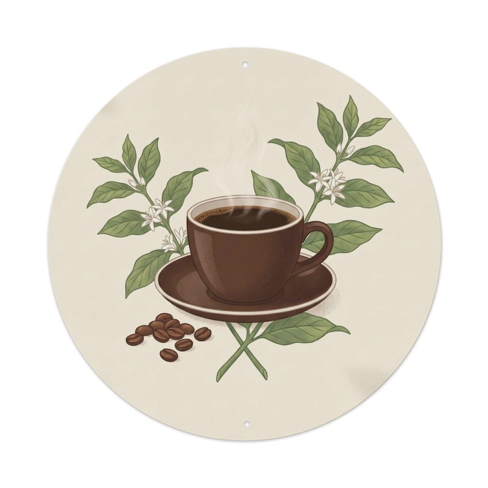 Botanical Morning Brew Coffee Beans Illustration Minimalist Metal Tin Sign Plaque Wall Decor for Cafe, Man Cave, Club Bar, Office, Home Garden Round Metal Poster 8x8Inch