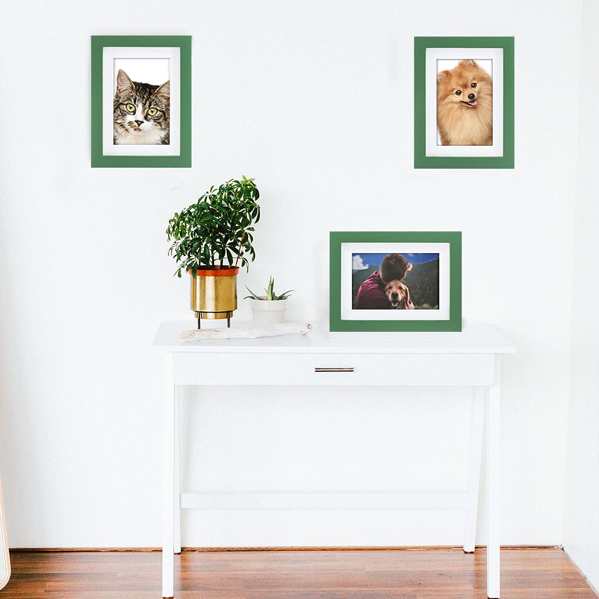 Marcos de Fotos Portarretratos de 5 x 7 pulgadas, Madera Maciza, Color Verde, Paquete de 2 para Montaje en Pared y Exhibición de Mesa