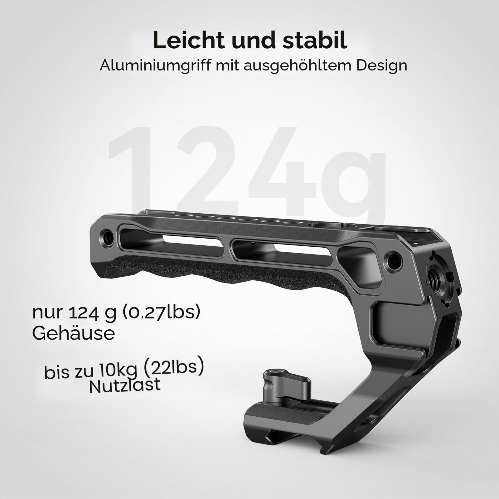 SMALLRIG NATO Top Handle, Griff mit NATO Schnellspanner für Kamerakäfig, universelles Video Rig mit 5 Kaltschuh zur Montage von DSLR Kamera mit Mikrofon, nur 124g (Lite) – 3766