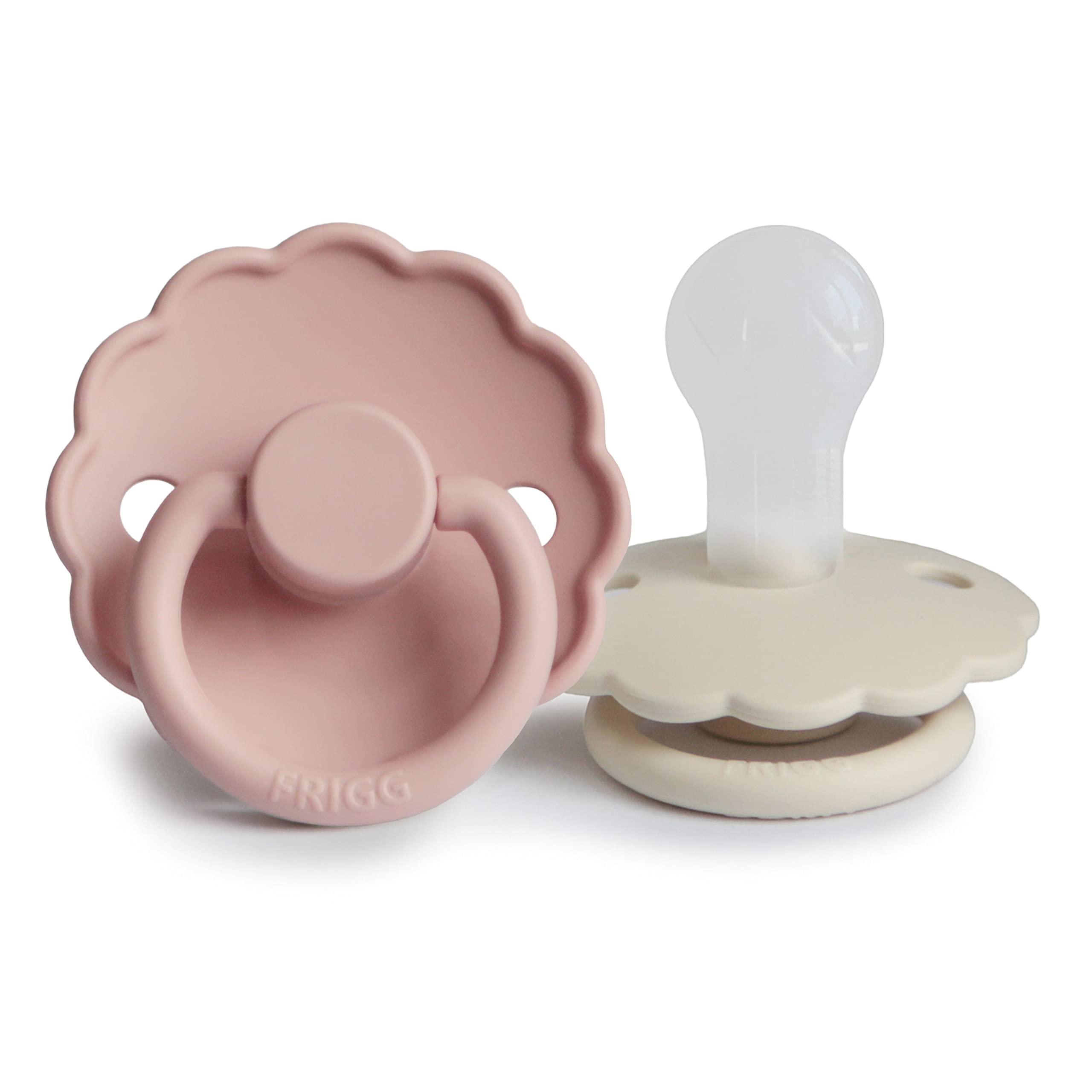 FRIGG Daisy Lot de 2 sucettes | Sucette en silicone | Sans BPA | Fabriqué au Danemark | Tétine Cerise Symétrique | (Blush/Cream, Taille 1 (0-6 Mois)) - 1