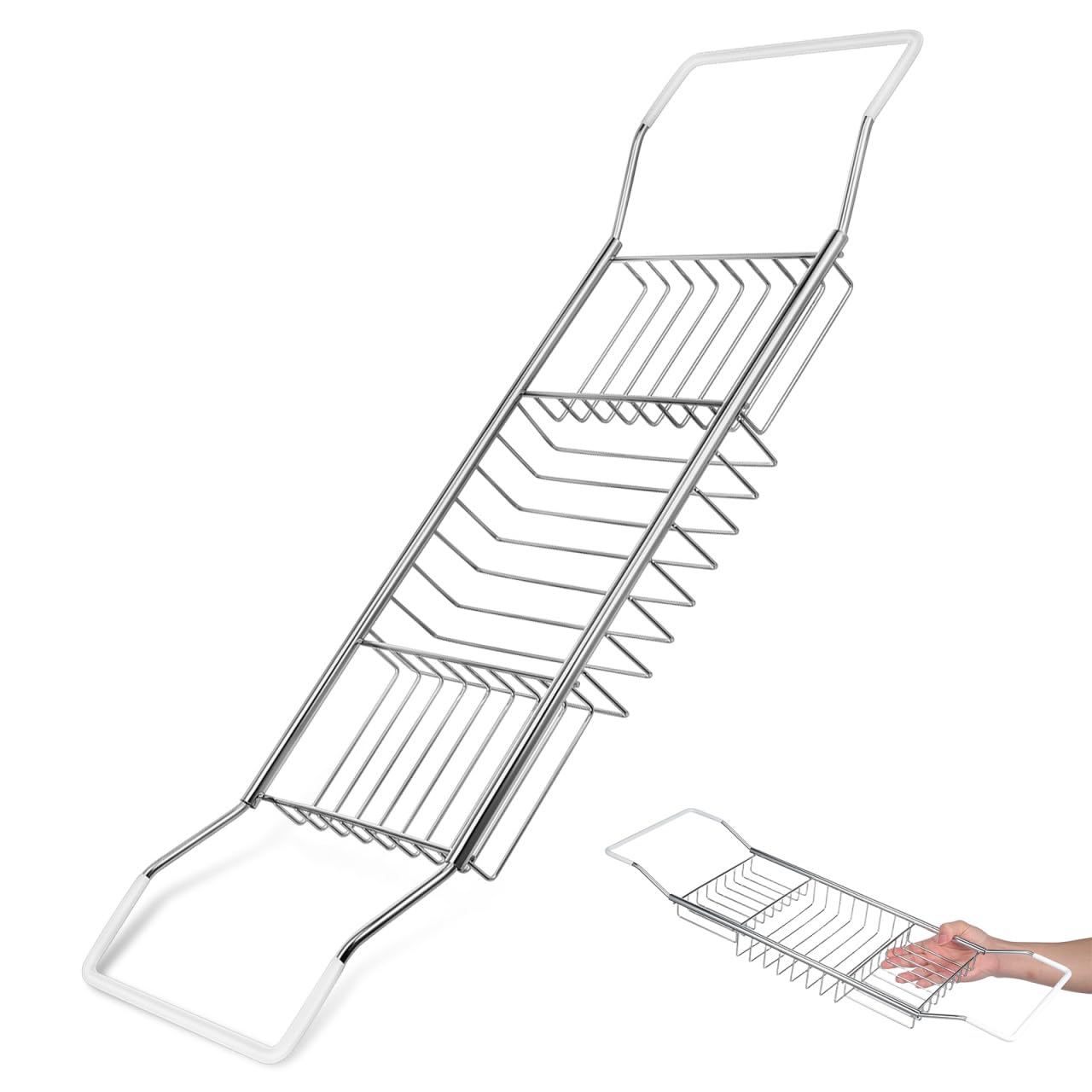 ULTECHNOVO 1 Pack Stainless Steel Bathtub Tray Extendable Bath Rack Chrome