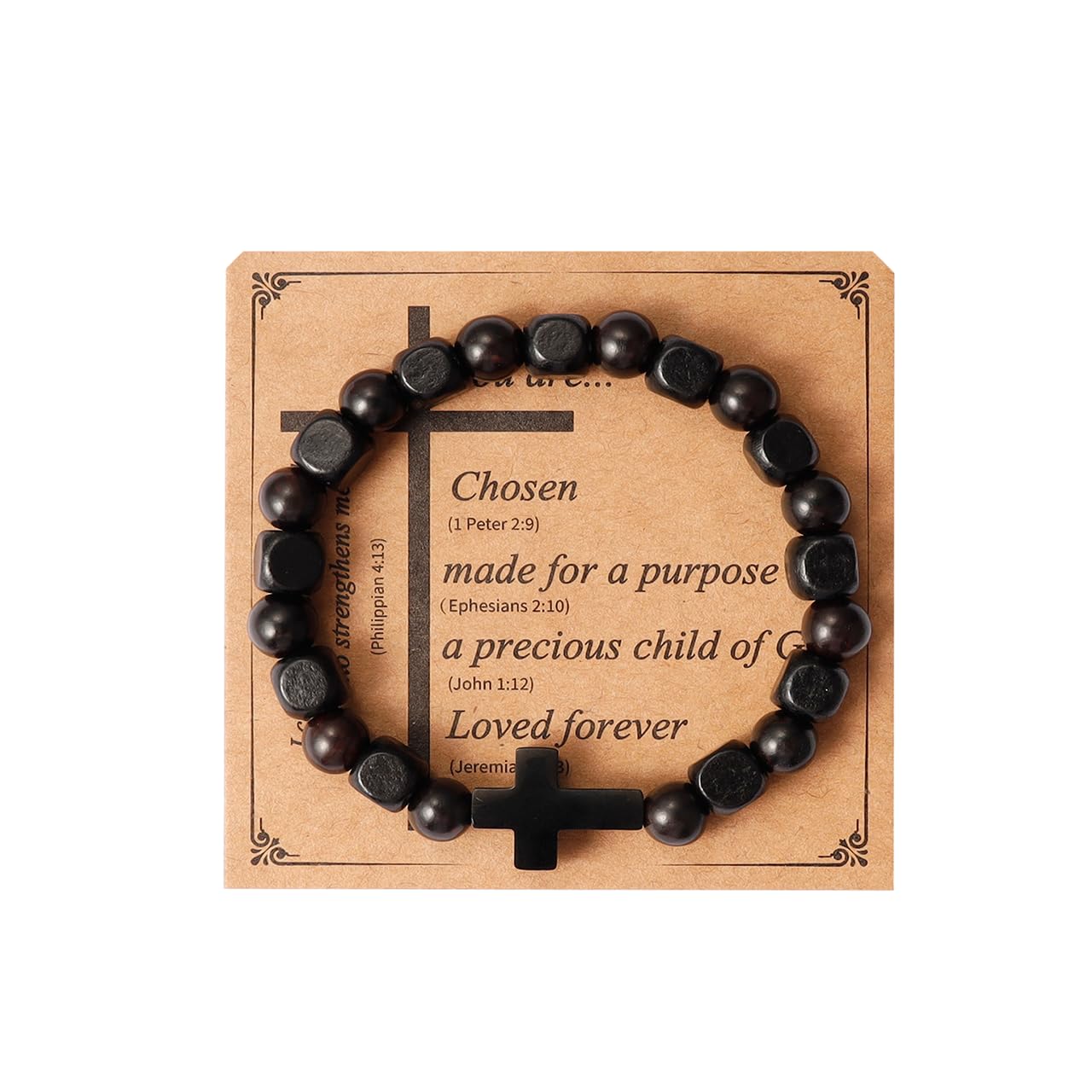 Eigso 8 mm Opaco Perline di Legno Mala Preghiera Bracciale per Uomini Donne Croce Cristiana Bracciale per Uomo Donna