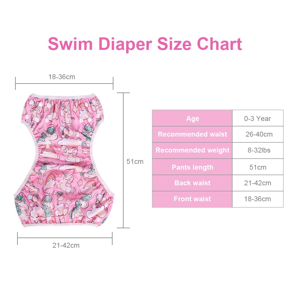 Vicloon Pannolino da Nuoto, 2 Pezzi Pannolini Lavabili Pannolini da Nuoto, Costume Piscina Regolabile Riutilizzabile Costumi per Bambini 0-3 Anni, Unicorno Rosa e Coda di Sirena Blu