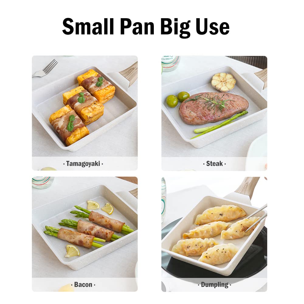 Padella per Omelette Giapponese, Padella Tamagoyaki con Spatola in Silicone, Pentole Rettangolare per Frittata per Induzione e Gas (Bianco)