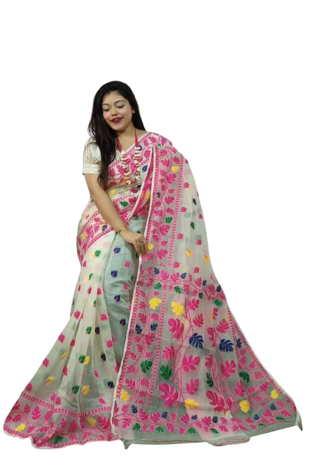 Women's Handloom Jamdani Cotton Saree Soft & Lightweight Printed Traditional with Unstiched Blouse Piece Elegant Ethnic Wear for Festive Occasions-image-33