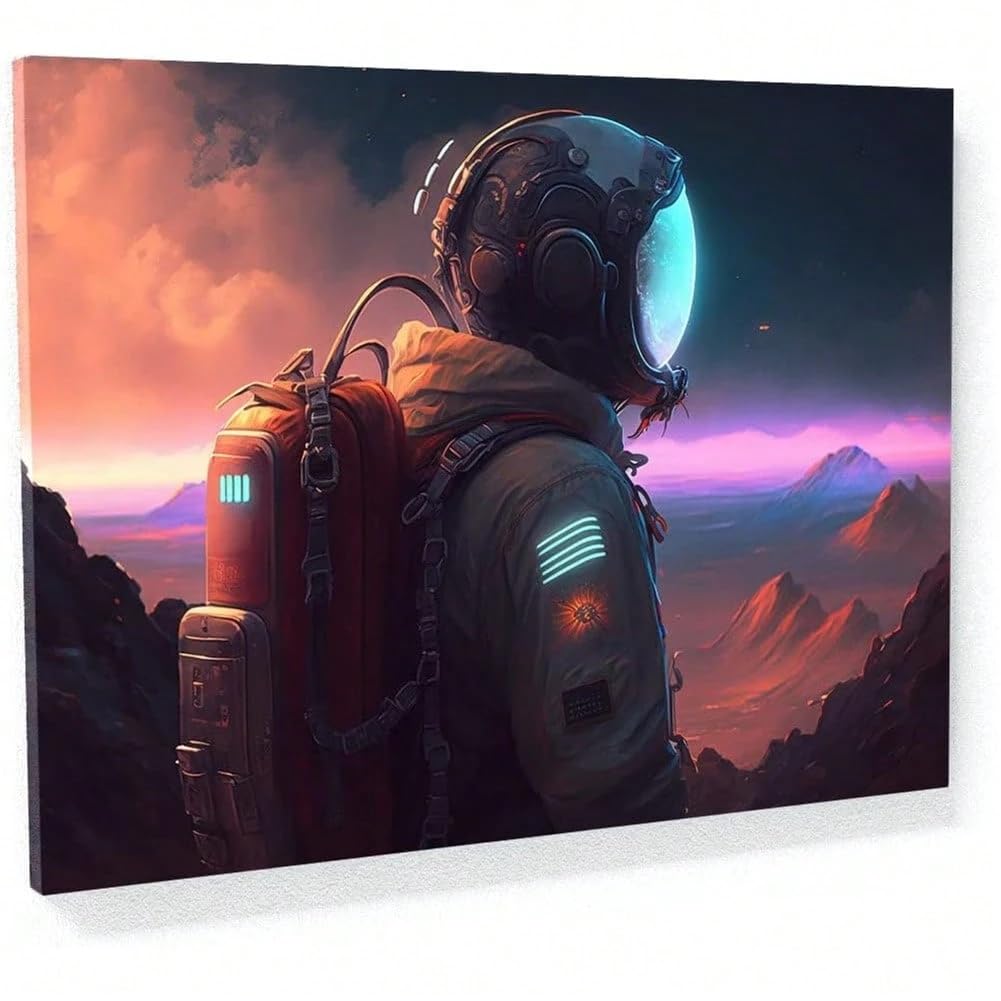 AIHNBF Astronauta obraz na płótnie, kosmos, sztuka ścienna, kosmita, planeta, krajobraz, science fiction, dekoracja ścienna, kosmos do salonu, sypialni, biura, nowoczesna dekoracja ścienna, 30 x 45 cm