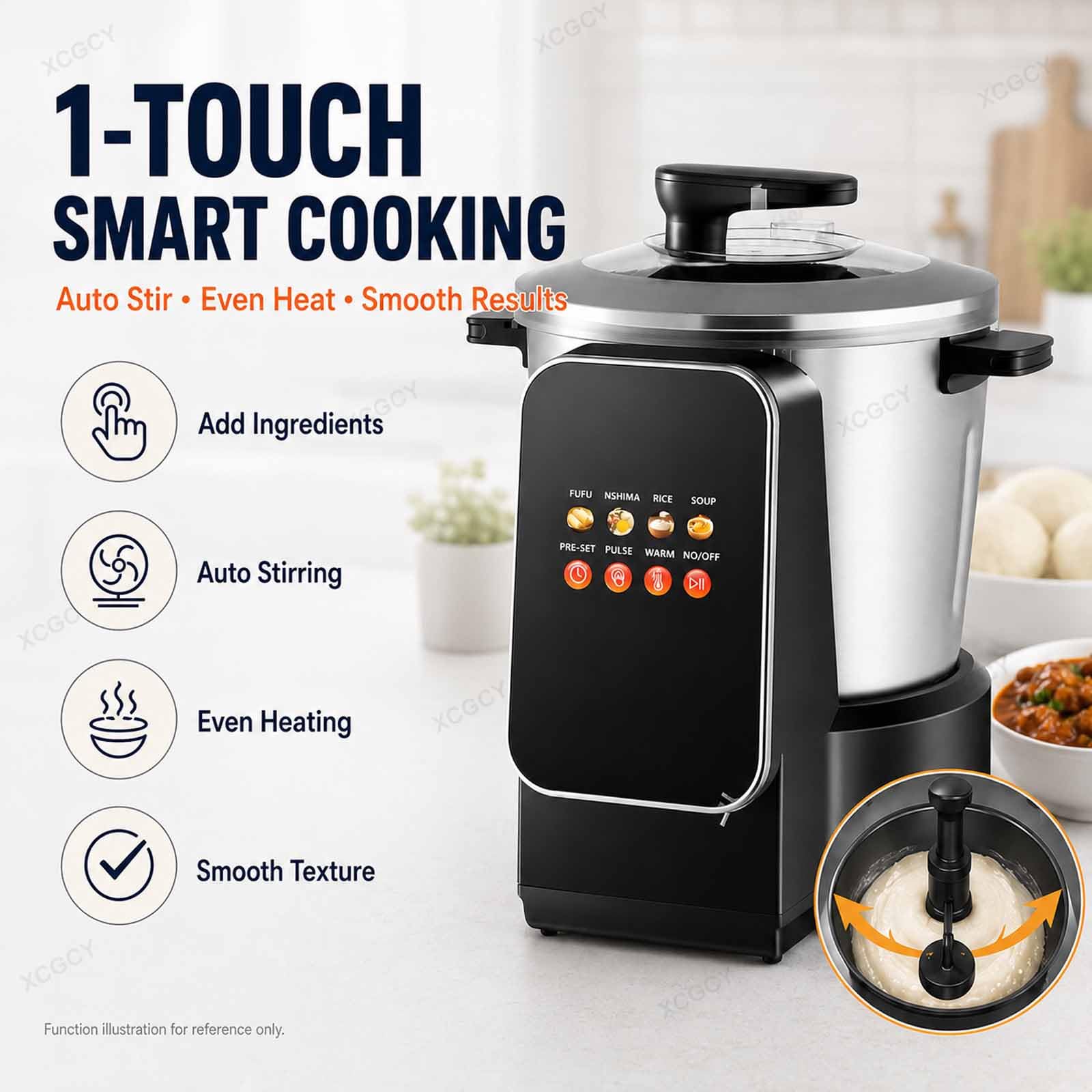 Máquina Automática Inteligente para Preparar Alimentos, De Acero Inoxidable De 900 W para Machacar Ñame, 6 L con Pantalla Táctil Led Y Olla Mezcladora para Fufu, Banku, Nshima, Sopa Y Puré De
