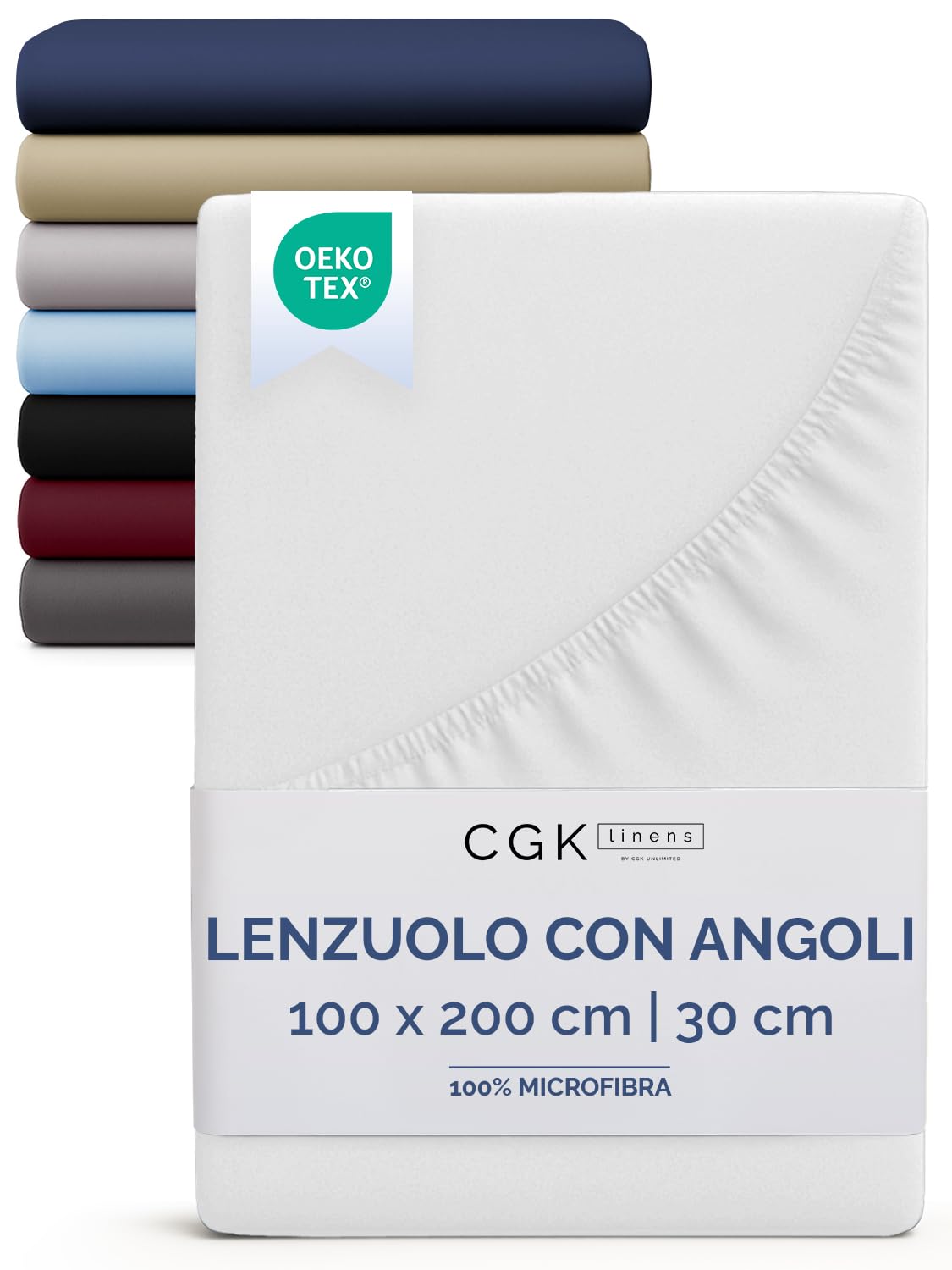 Lenzuolo con angoli 100x200 Bianco, profondità 30 cm - Lussuoso lenzuolo con angoli - Per materassi fino a 30 cm (12") di altezza - Morbido, senza pieghe e traspirante - 100x200 - singola