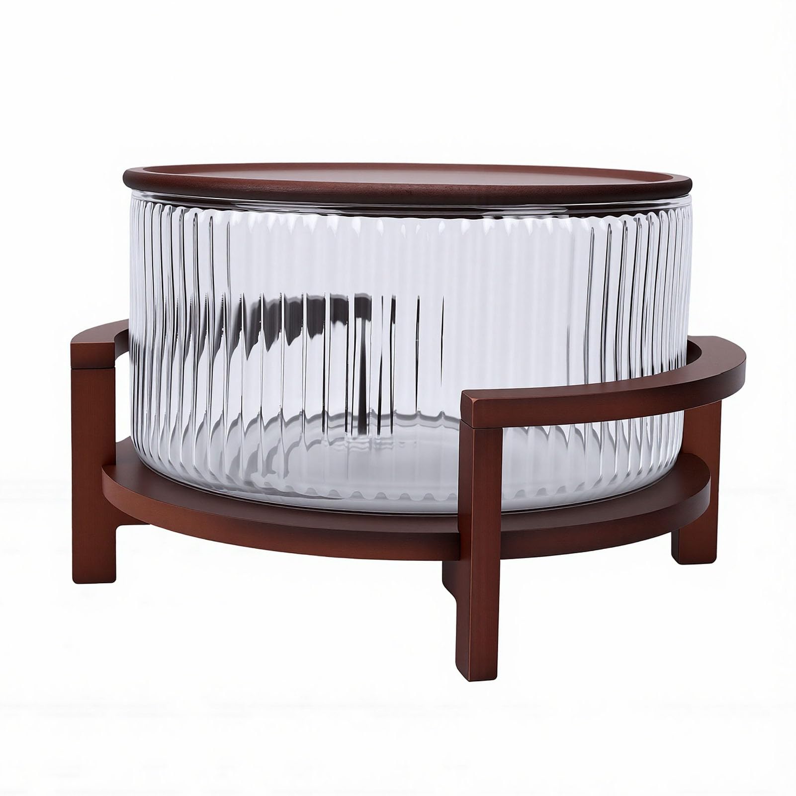 Garsent Ensaladera de Vidrio de 4,3 L con Soporte y Tapa de Madera, Cuenco Grande para Servir Frutas a Prueba de Calor para el Hogar, Comedor, Reunión, Cocina