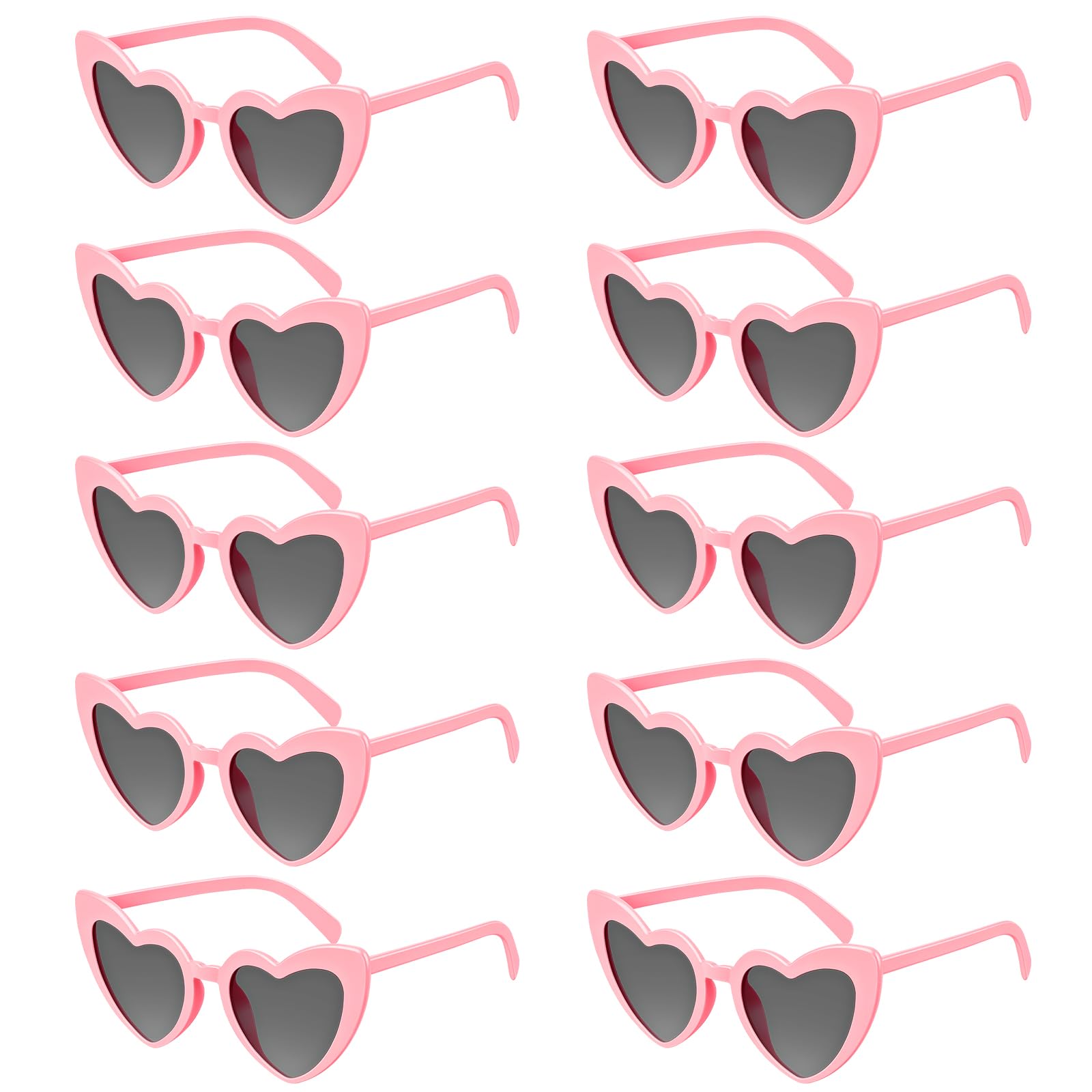 SelfTek 10 Pack Heart Glasses Pink Frame Vintage Heart Shaped Party Glasses