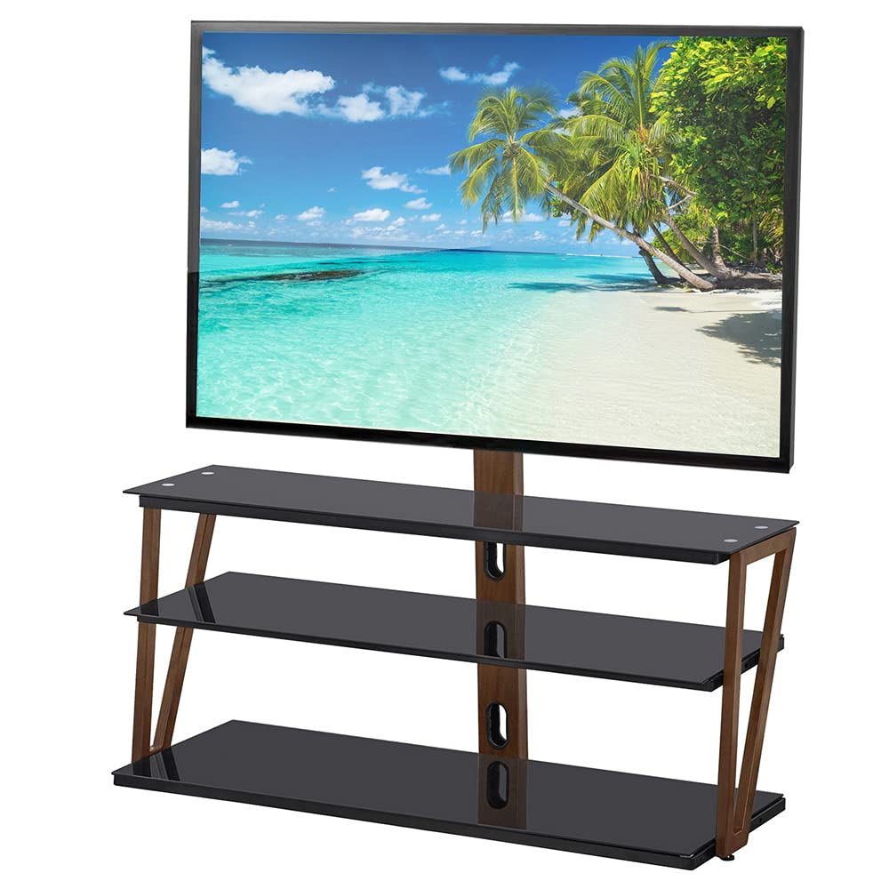 VINGLI Swivel Floor TV Stand with wood grain frame