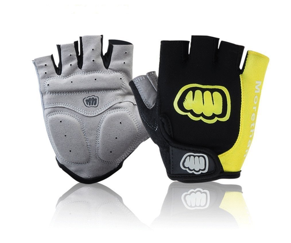 WMOSS Gel Pad Gloves Fingerless Cycling Gloves Gym Gloves for Mens Womens Weightlifting Fitness Crossfit Workout Climbing Biking Fishing Hunting Driving, Half-Finger Yellow (XX-Large)