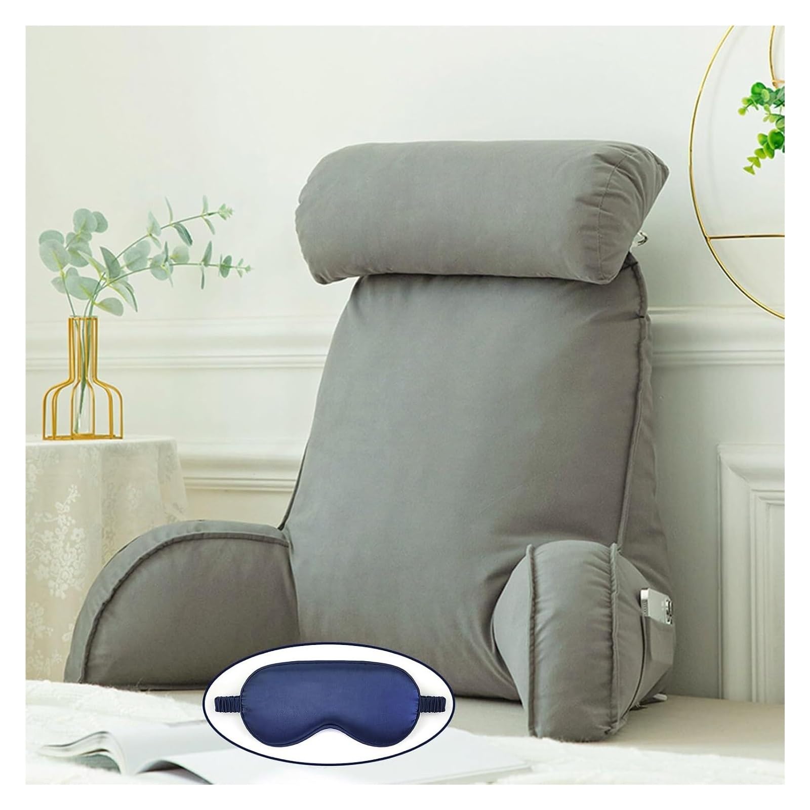 Iulgfsc Four Seasons Light Gray Reading Pillow， Reading Pillow With Arm Support,Lumbar Cushion