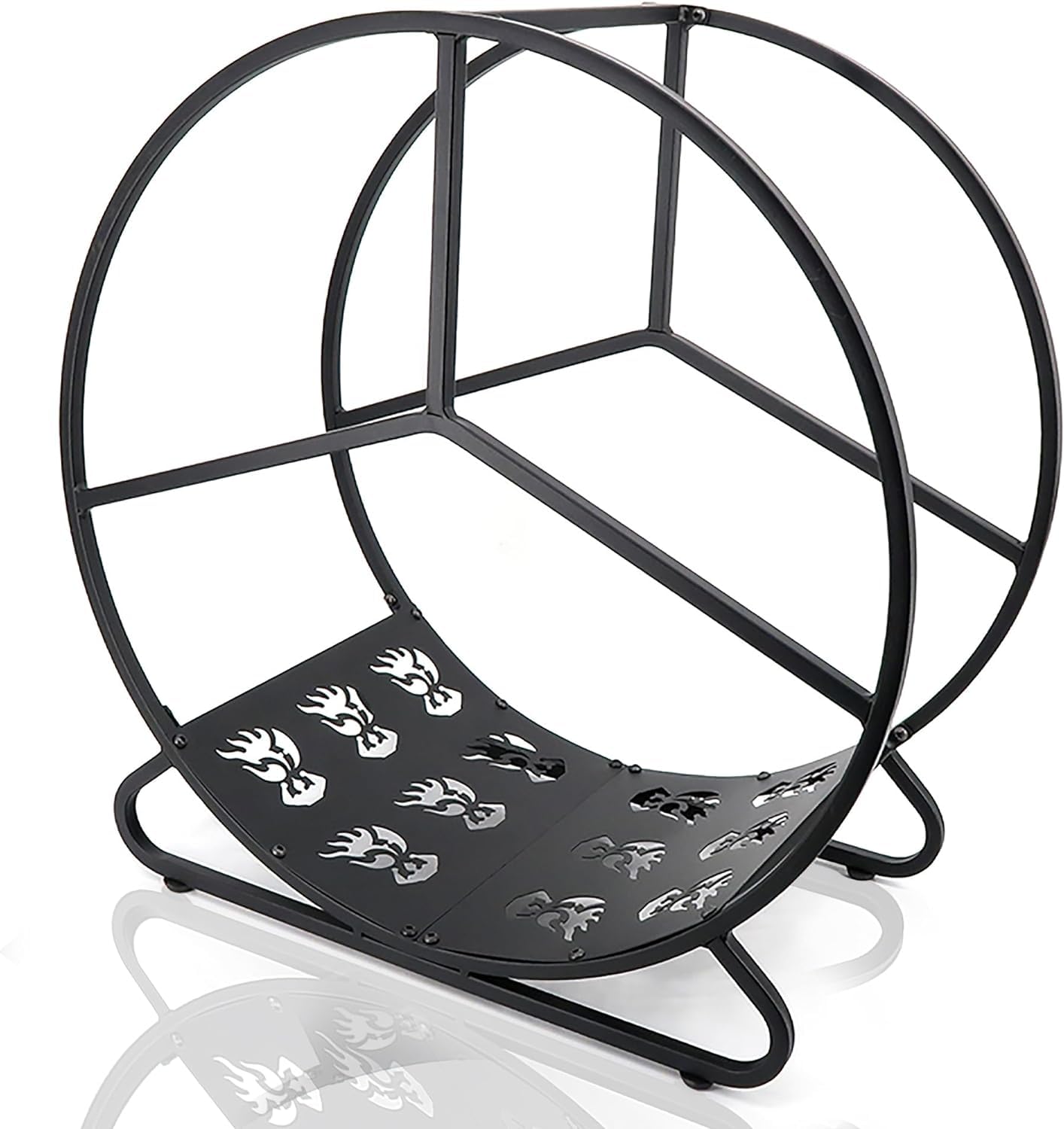 GenericGeneric Small Round Steel Fireplace Firewood Racks Heavy Duty Storage Holder Log Hoop Racks - Black - Carbon Steel - 24 Inch - Indoor/Outdoor Round Tubular Steel Wood Storage Holder, SKJ-015