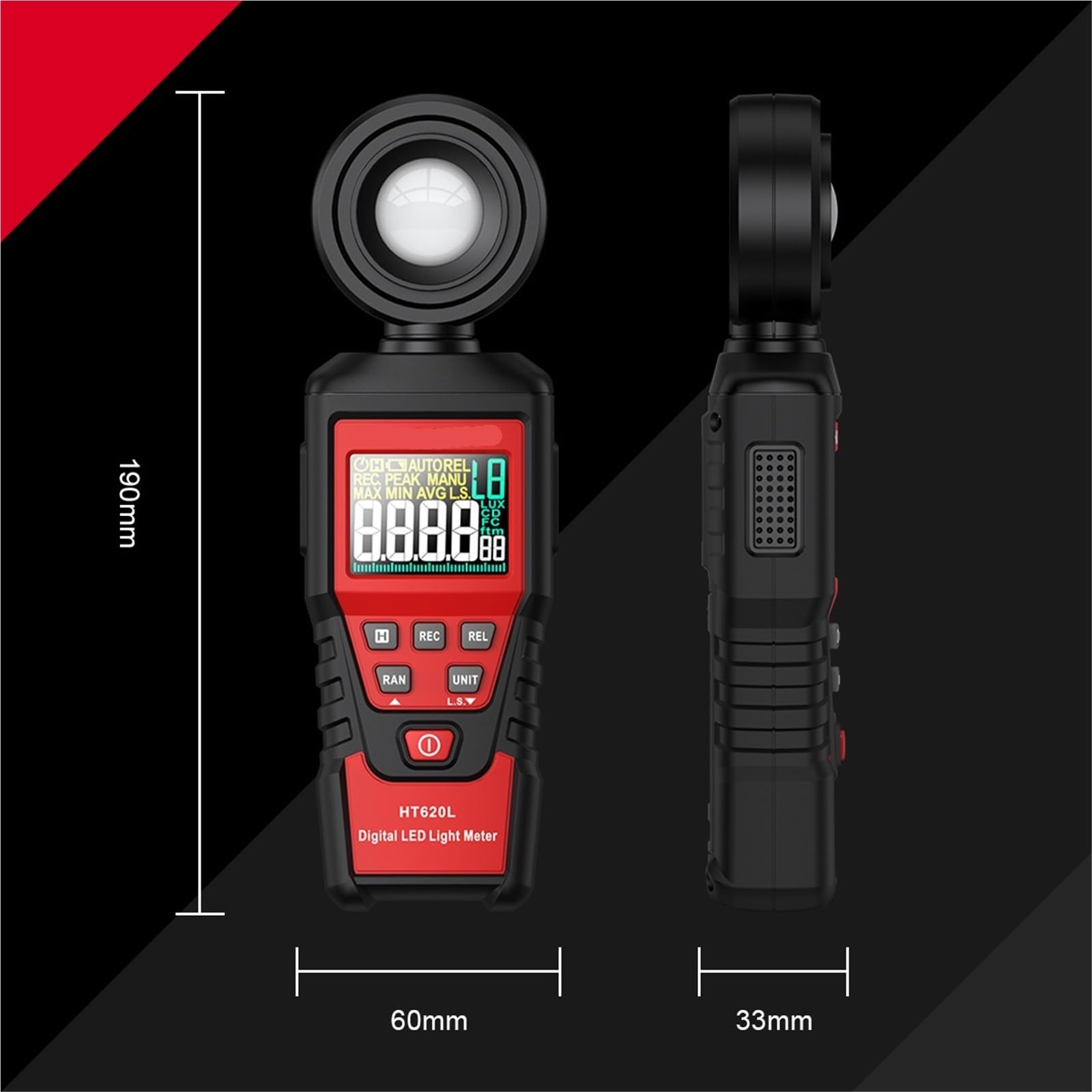 Medidor de luz Digital, HT620 Fotómetro Digital De 100000 Lux, Luxómetro Profesional, LED Prueba FC, Iluminómetro Alta Precisión para Plantas de Interior y jardín, fotografía(HT620)