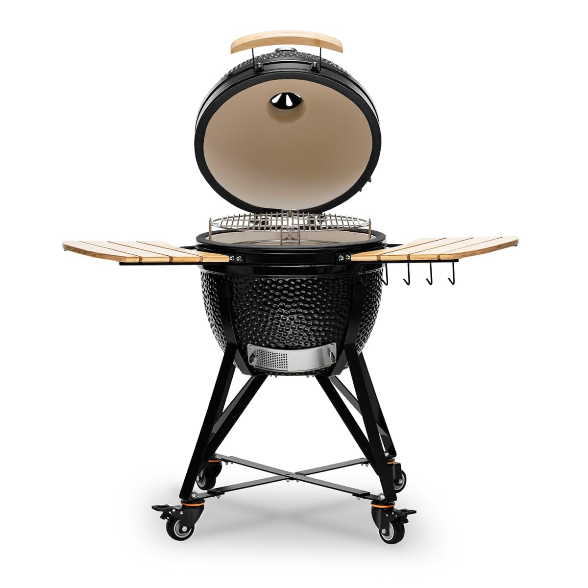 Kamado BONO BBQ Media - Barbacoa con 6 accesorios - Ø 51 Kamado Barbacoa con Accesorios - Parrilla ahumadora negra en la terraza, balcón o jardín