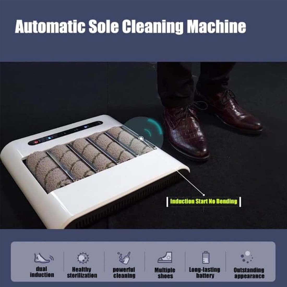 Máquina automática de limpieza de suela de zapatos, limpiador y pulidor de inducción recargable, 2600 mAh para hoteles, edificios comerciales y bancos