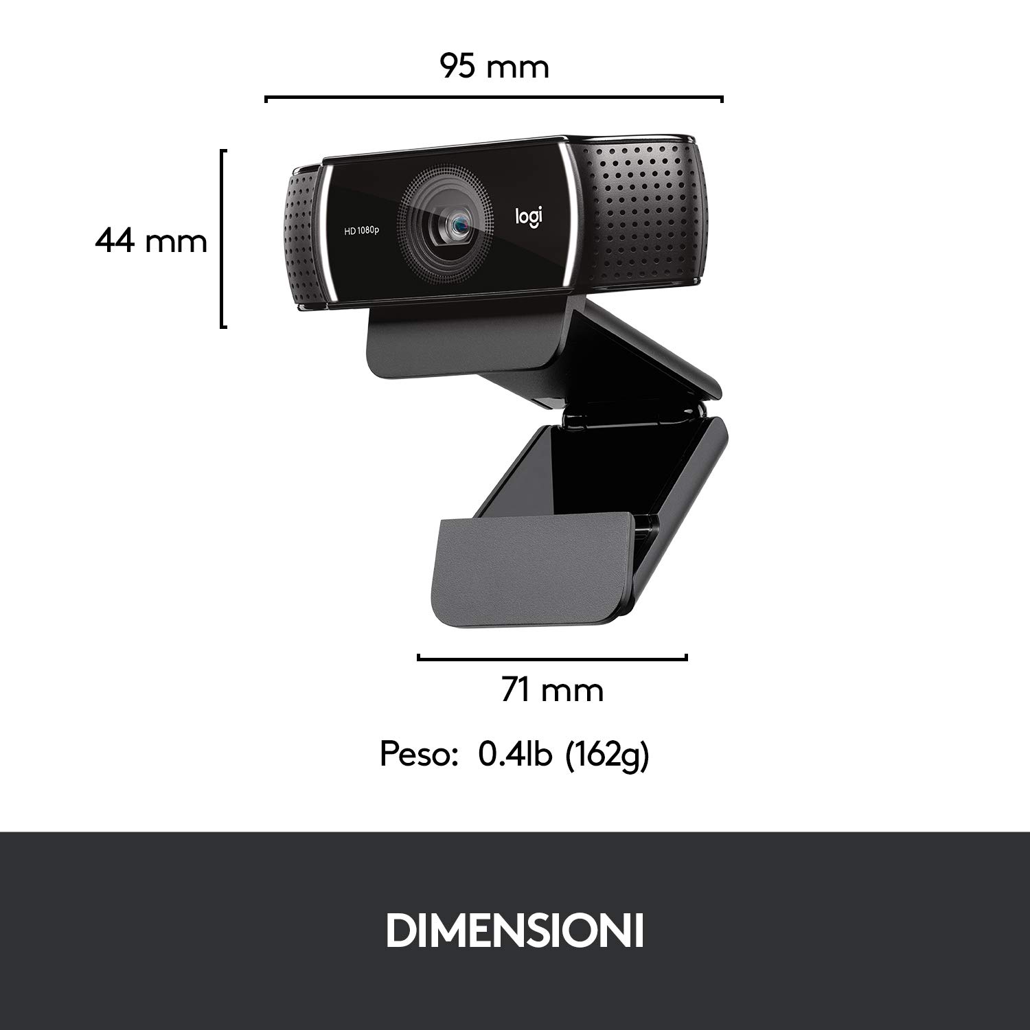 Logitech C922 Pro Stream Webcam, Streaming Hyperfast HD 1080p/30fps o HD 720p/60fps, Correzione Luce HD, Autofocus, Audio ‎Stereo, Per YouTube, Twitch, XSplit, ‎PC/Mac/Laptop/Macbook/Tablet - Nero