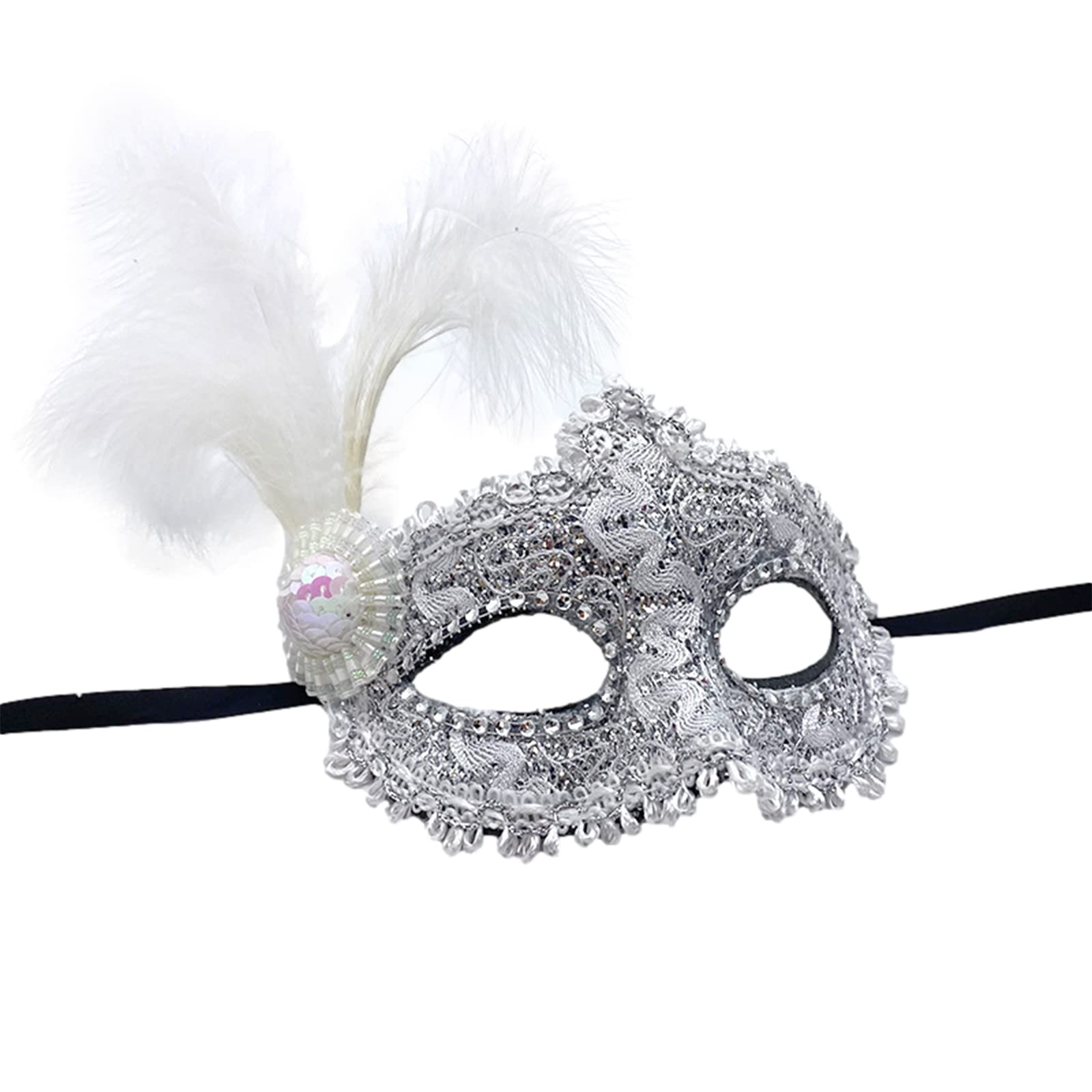 Jamron Women's Fancy Costume Mask with Rhinestones/Feather for Masquerade Party Ball Halloween Carnival White SN070309