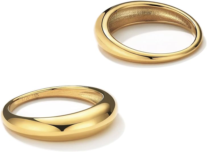 NOKMIT Chunky Dome Rings for Women Dainty 14K Gold Silver Tone Cute Bold Dome Statement Ring Thick Minimalist Thumb Band High Polished Smooth Comfort Fit Size 5-10