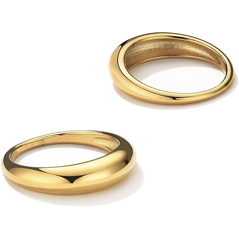 NOKMIT Chunky Dome Rings for Women Dainty 14K Gold Silver Tone Cute Bold Dome Statement Ring Thick Minimalist Thumb Band High Polished Smooth Comfort Fit Size 5-10