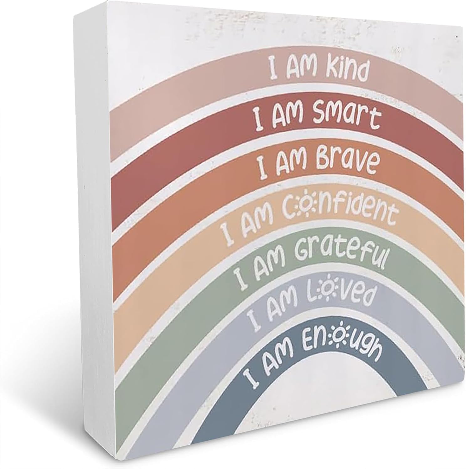 Wooden Box Sign - Inspirational I am Kind I am Smart I am Brave Positive Affirmations Desk Decor