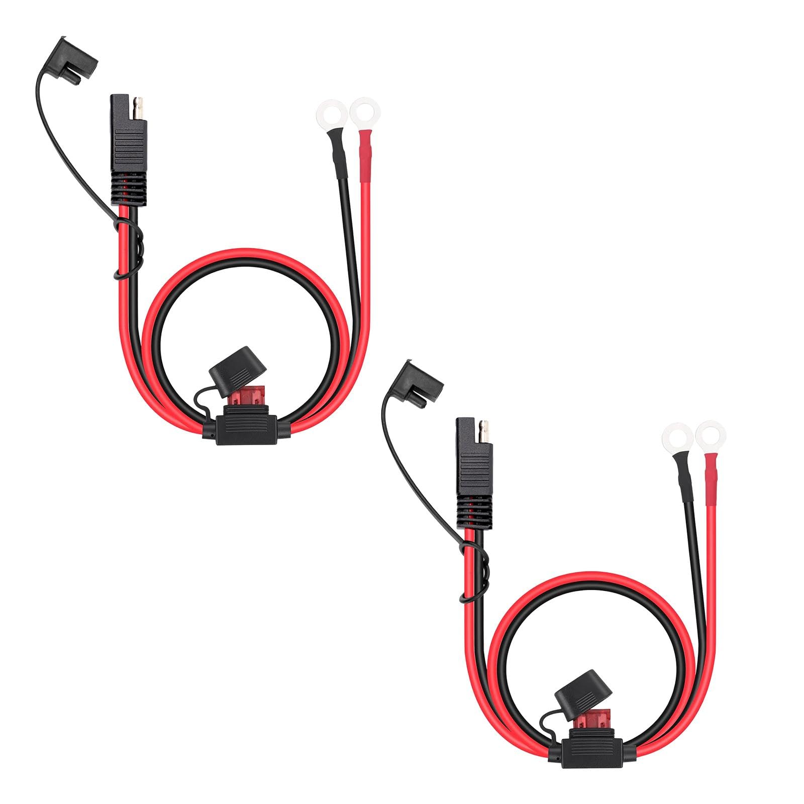 2Pcs 16AWG SAE Battery Connector Cable Accessory for Bike, Car, Tractor, ATV|SAE to O-Ring Terminal Harness with Fuse, 61cm — 2-Pack Battery Charging Lead for Trickle Chargers, Motorbikes, ATV-image-2
