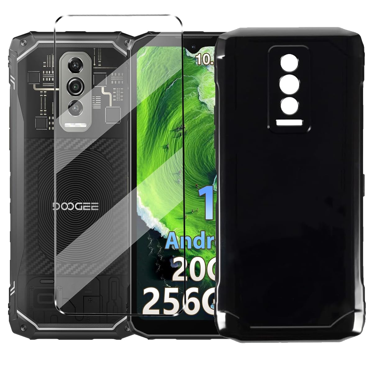 2-in-1 Case Compatible with Doogee Blade 10 Ultra Cover with 1 Pack Tempered Glass Screen Protector for Doogee Blade 10 Ultra, Slim Fit Soft TPU Shockproof Anti-Scratch Phone Case Cover - Black