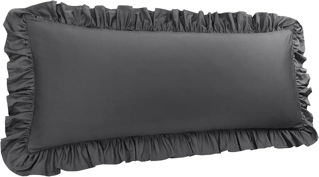 PiccoCasa Cotton Envelope Body Pillow Case, Ruffled Fringe 20x48 Dark Gray