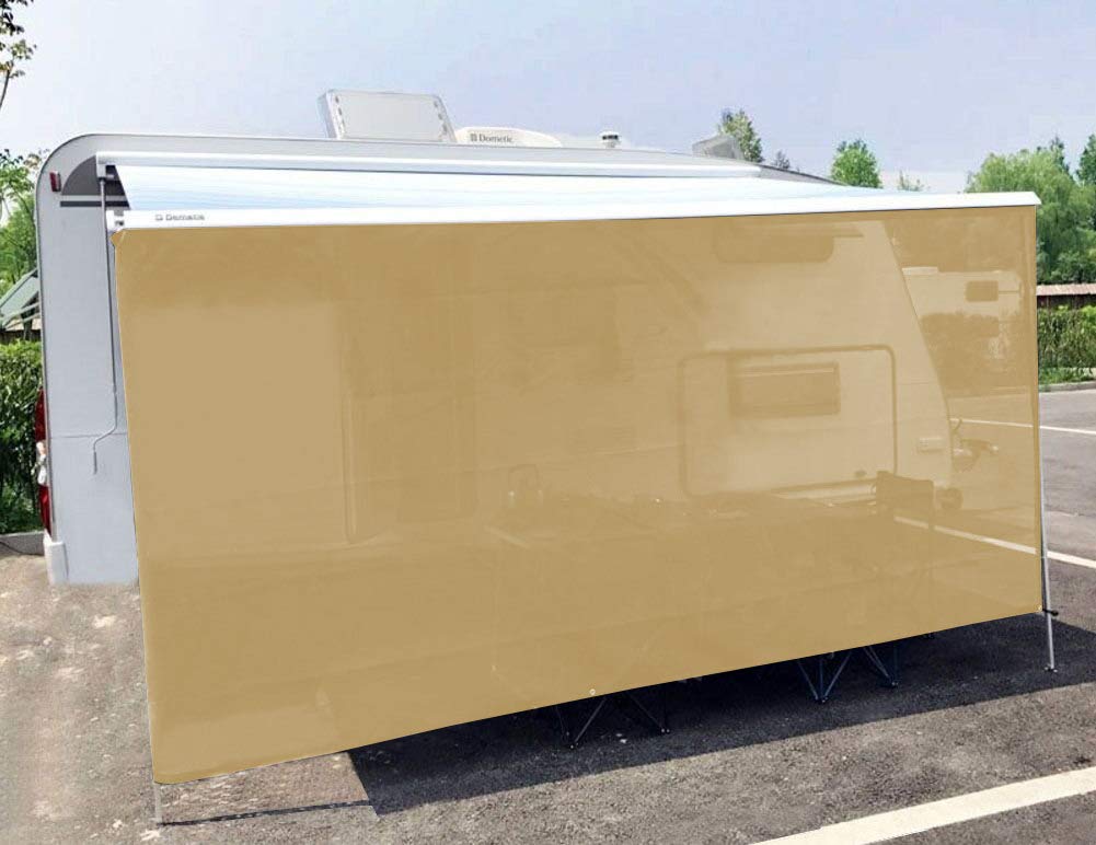 Tentproinc RV Awning Sun Shade Screen 7' X 10' 3'' - Beige Mesh Sunshade UV Blocker Complete Kits Motorhome Camping Trailer Canopy Shelter - 3 Years Lasting — image 1