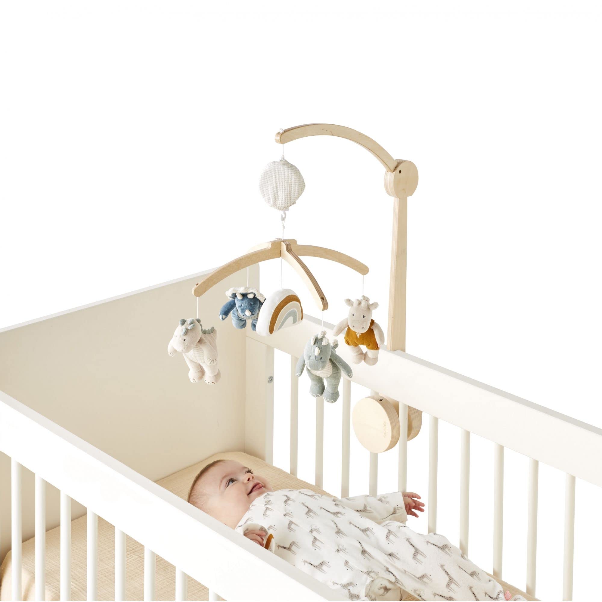 NOUKIE'S - Stegi & Ops Pastelowa drewniana karuzela muzyczna Tiga, karuzela do łóżeczka dziecięcego, łóżko z boksem, kojec - inspirująca gra