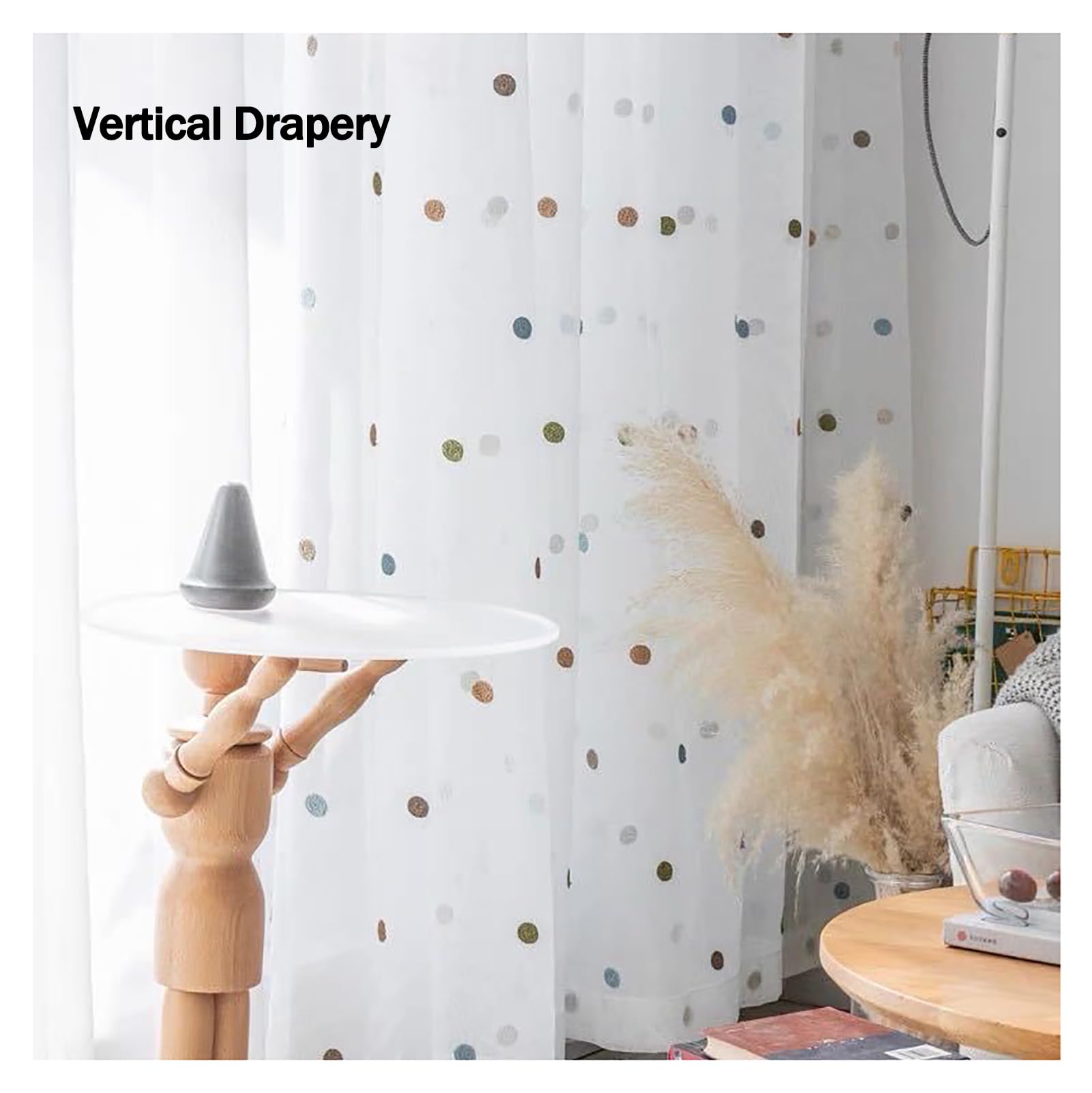 Bunt Punkte Transparent Gardinen, Stickerei Kinderzimmer Voile Vorhang Mit Ösen/Haken 2 Stück Für Wohnzimmer Schlafzimmer, W135xL244cm, Eyelet