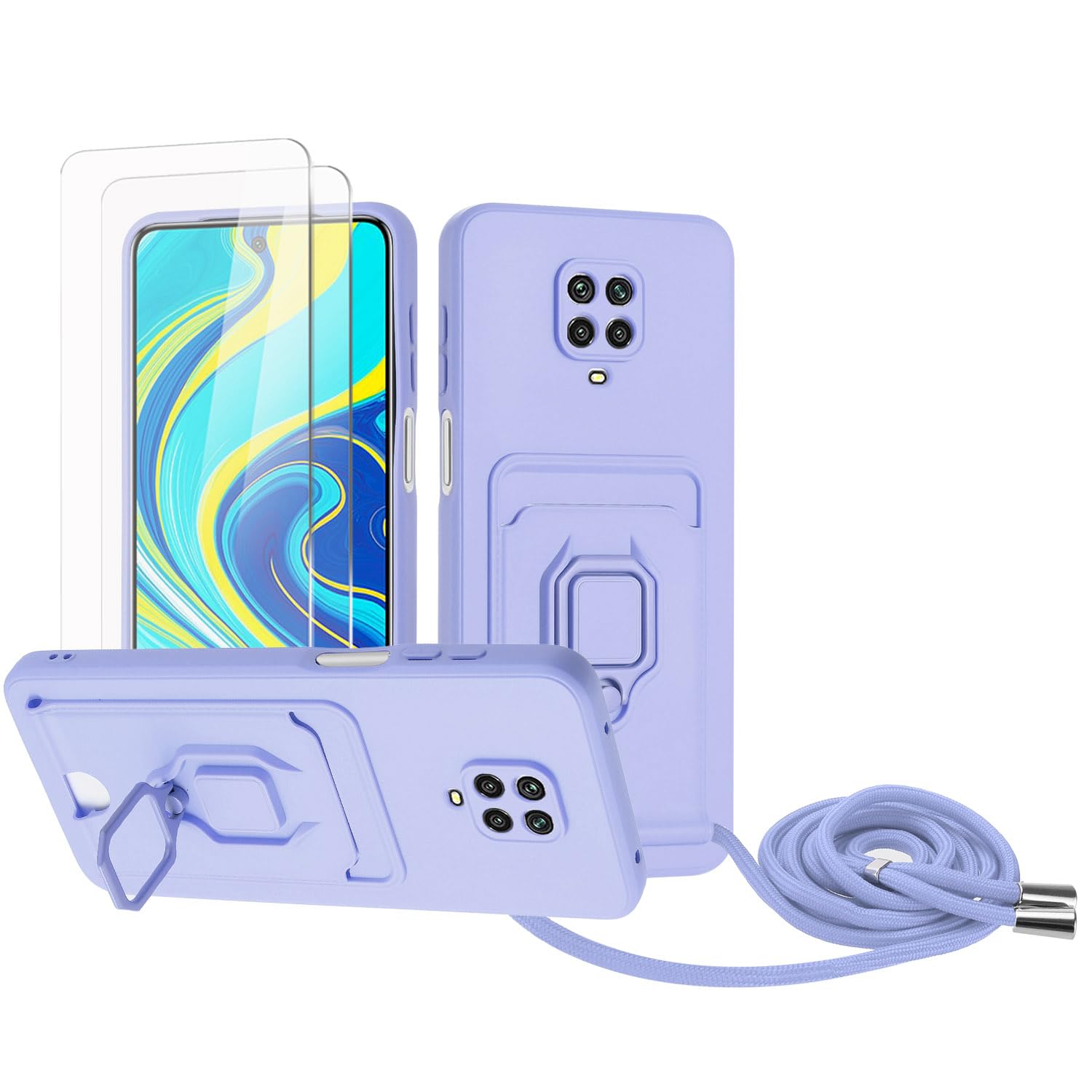 Zallagre Funda con Cuerda Compatible con Redmi Note 13 Pro 5G,[2 Packs Cristal Templado],Ranura para Tarjetas,Cubierta de Cámara Deslizante Proteger,360 Anillo Soporte-Morado — view 17