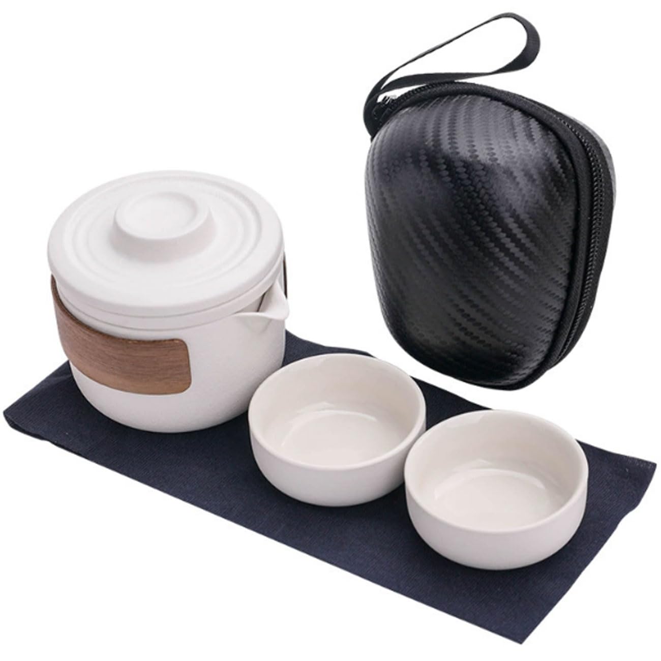Théière Gongfu portable en céramique blanche avec 2 tasses pour voyage et bureau