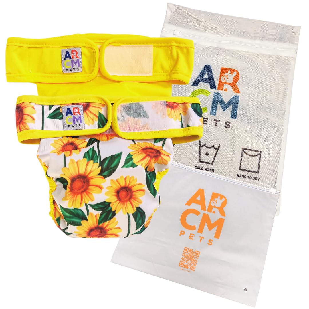 ARCM Pets - Pañales lavables para mascotas, sin agujero en la cola, pañales para perros hembras y cabras bebés, ultra absorbentes, pañales de alta calidad para perros y pañales de cintura ajustable