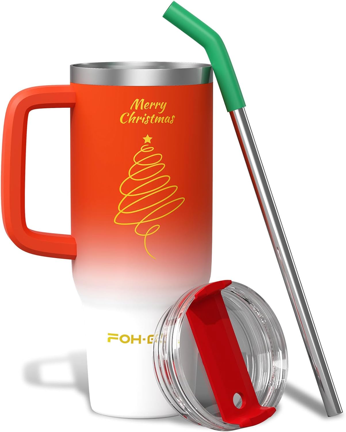 FOHGEE Christmas Style 30oz Stainless Steel Tumbler with Handle - Keep Drinks Cold & Hot All Season! (Red Tree)